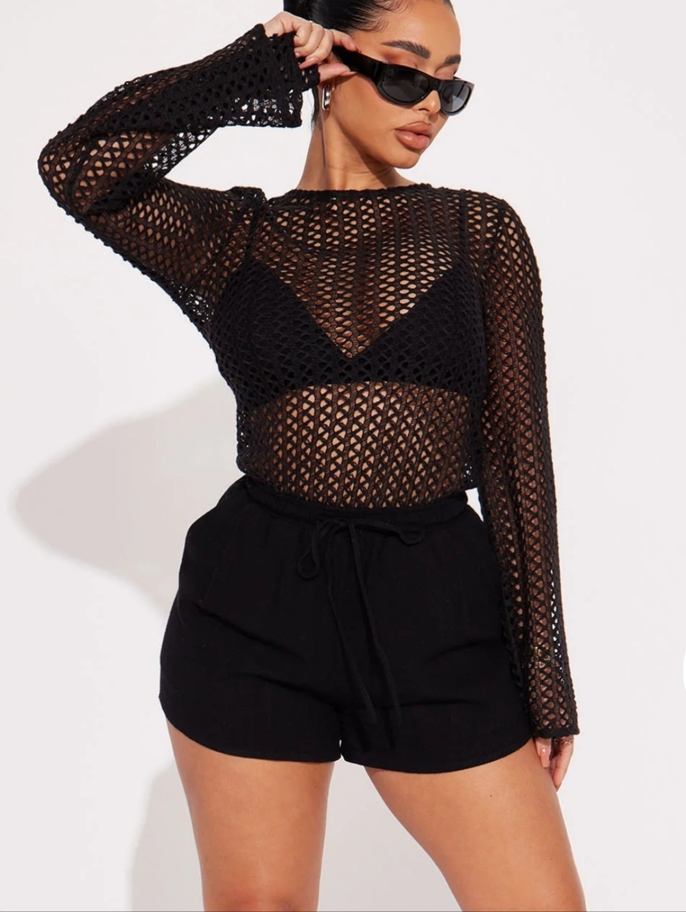 FASHION NOVA NWT Black Crochet Long Sleeve Jumpsuit.